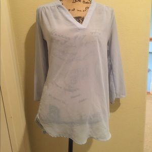 Light blue sheer lace back shirt